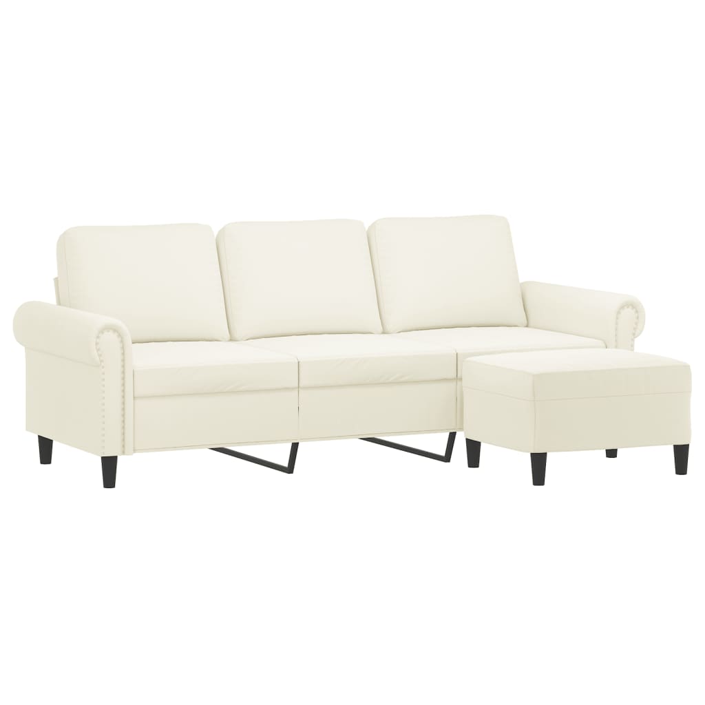 3-Sitzer-Sofa mit Hocker Hellgrau 180 cm Samt