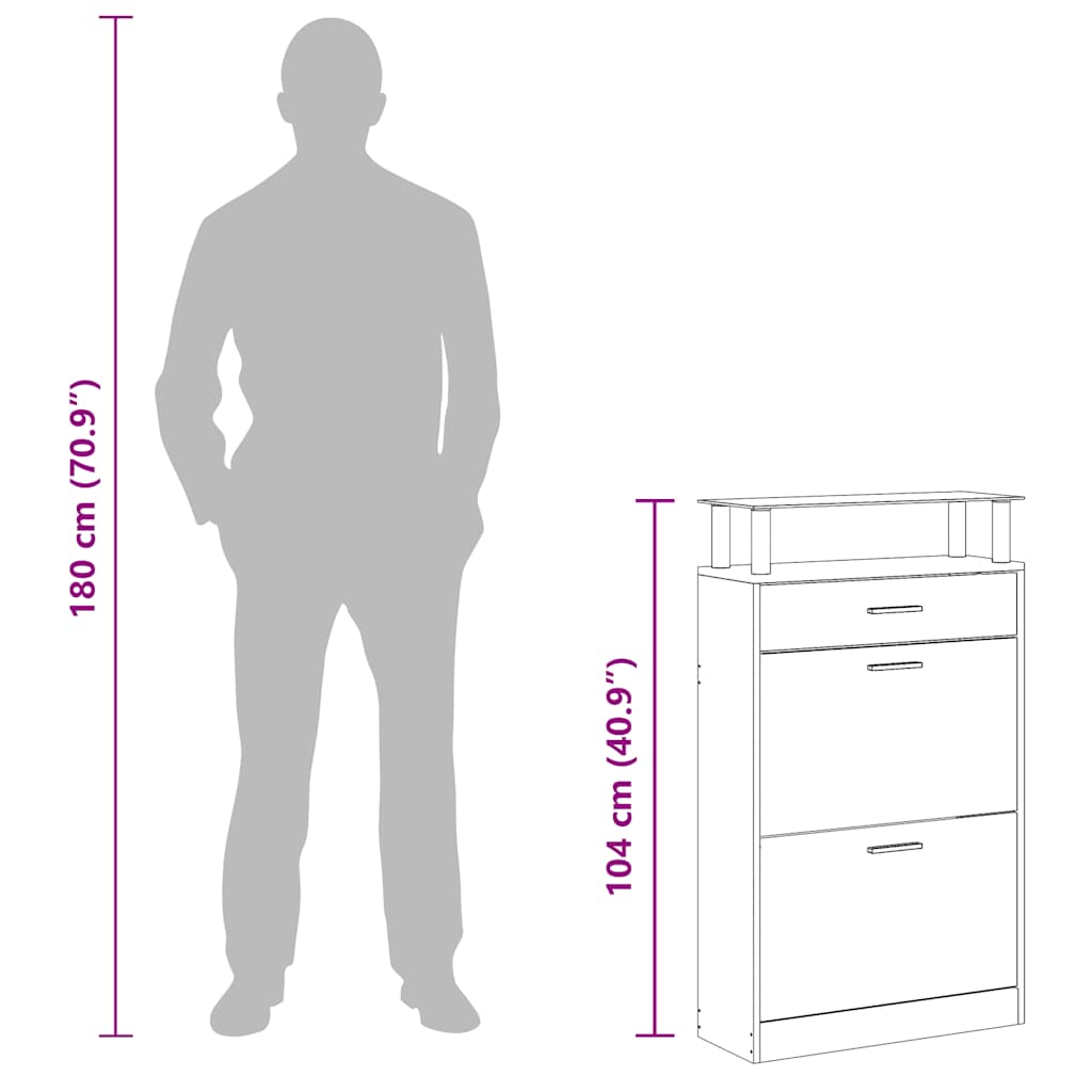 Schuhschrank mit Schubfach und oberem Glasregal Holz Weiß