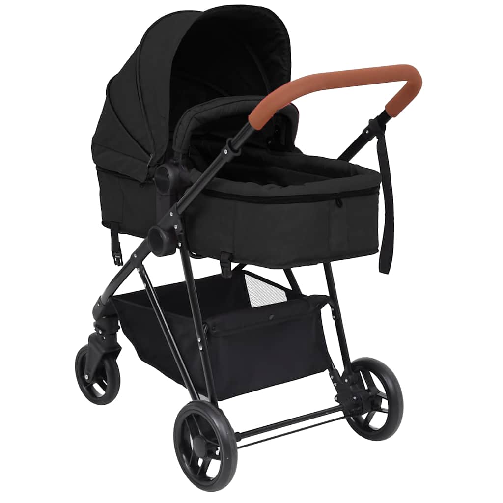 3-in-1 Kinderwagen Hellgrau und Schwarz Stahl