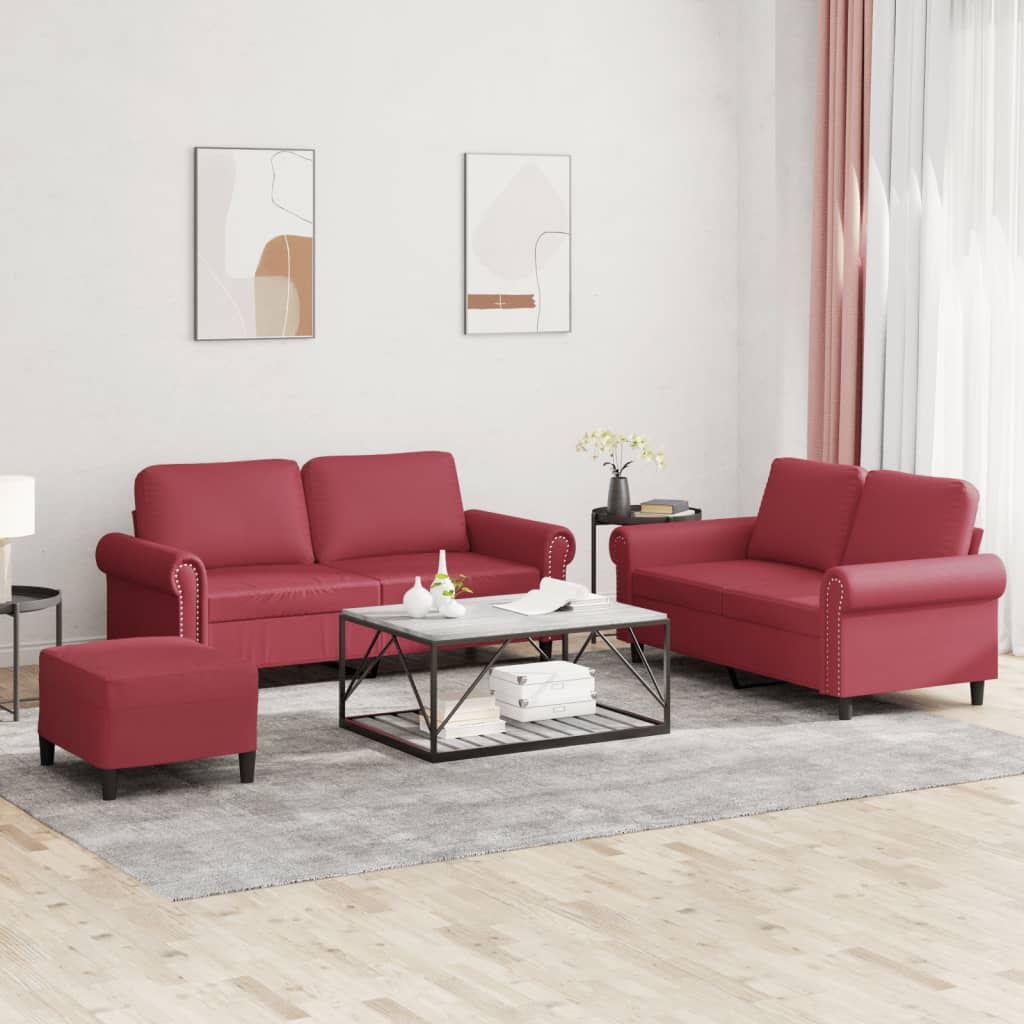 3-tlg. Sofagarnitur mit Kissen Creme Kunstleder