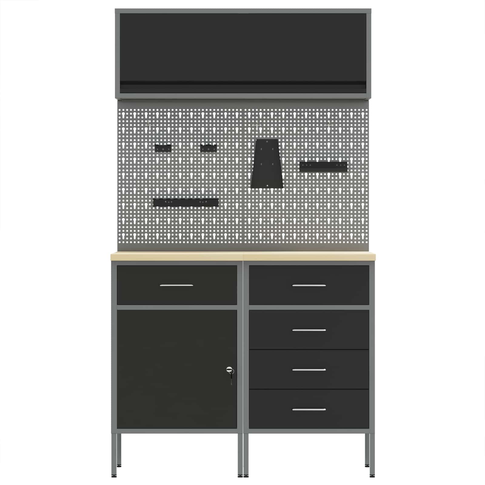 Arbeitsschrankset mit Schubladen mit Regal 8 pcs Grau