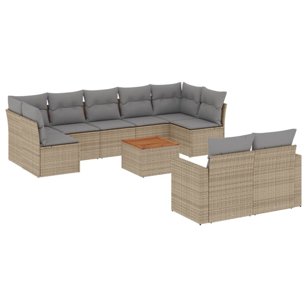 10-tlg. Garten-Sofagarnitur mit Kissen Schwarz Poly Rattan