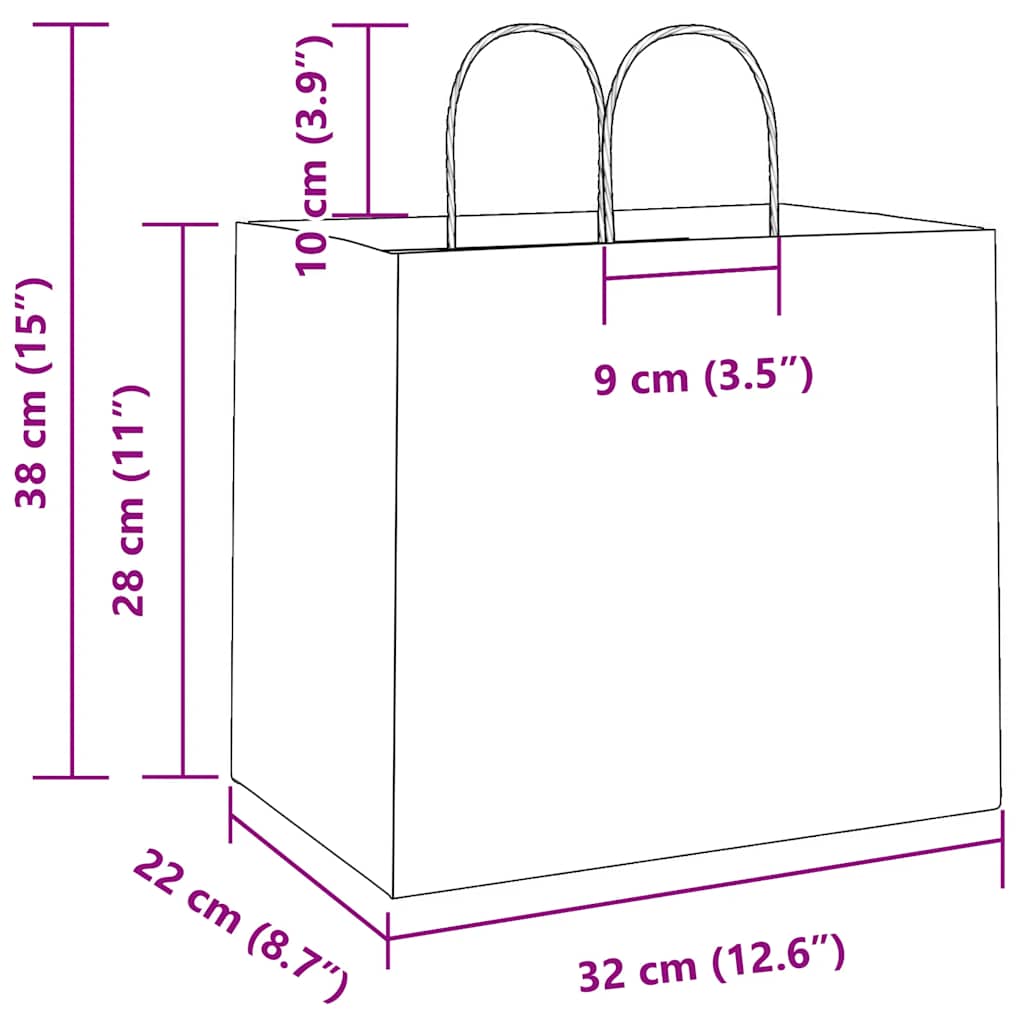 Papiertragetaschen 50 Stk. mit Henkeln Braun 21x11x36 cm