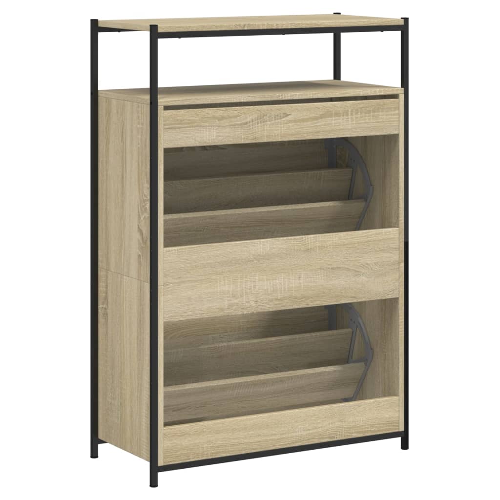 Schuhschrank mit 4 Klappen Sonoma-Eiche 100x34x112 cm