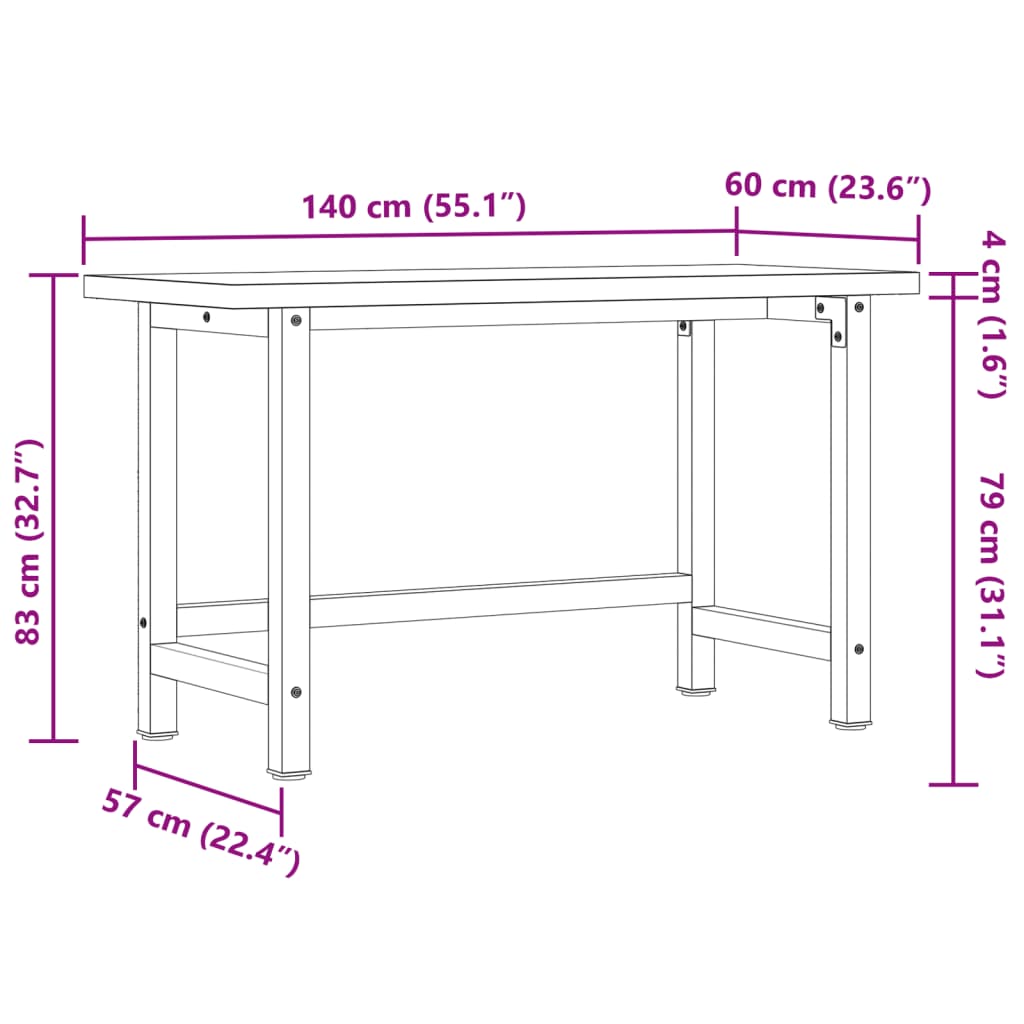 Werkbank 100x60x83 cm Massivholz Akazie Rechteckig