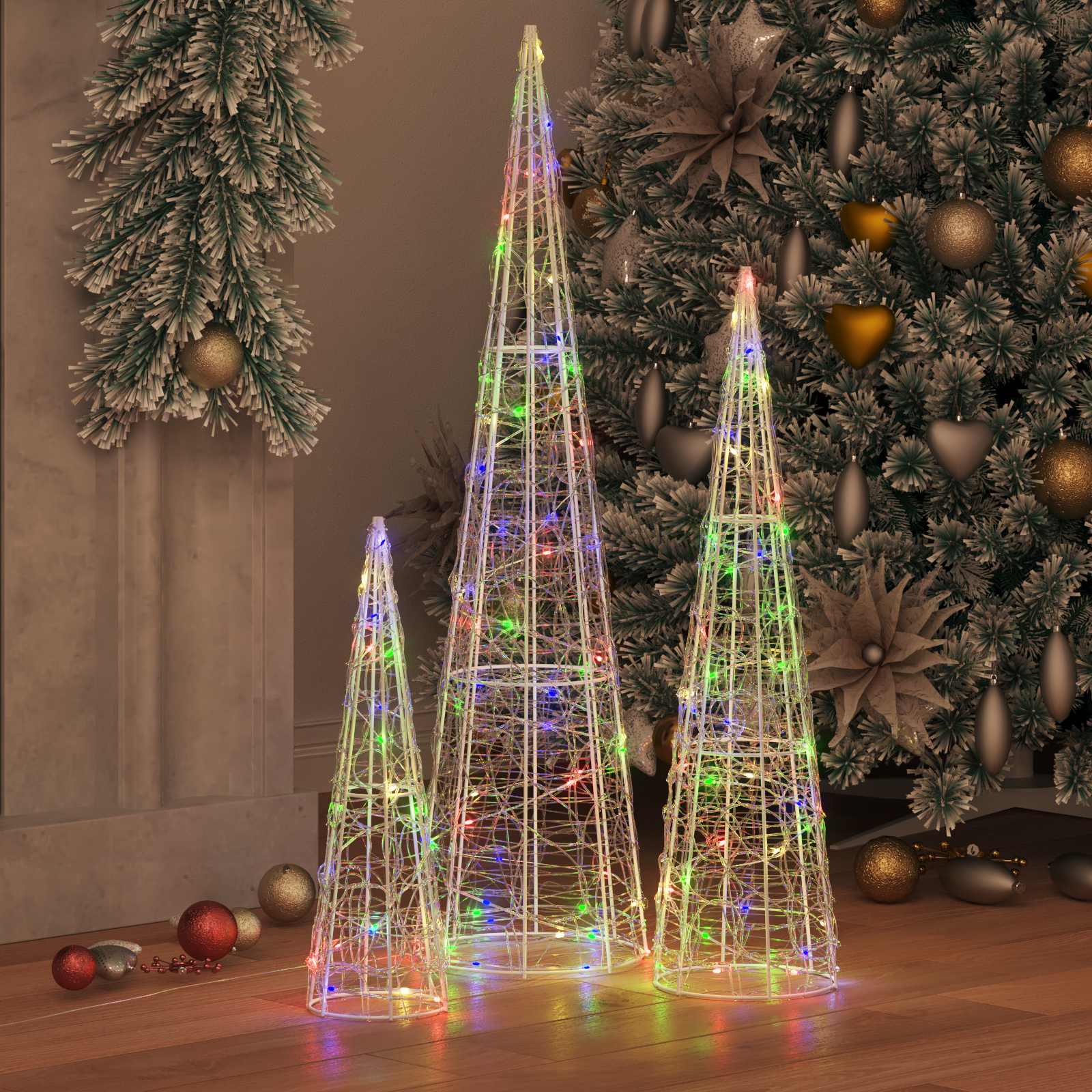 Weihnachtsbaum mit 90 LEDs 3 pcs Warmweiß 20 x 20 x 80 cm Acryl