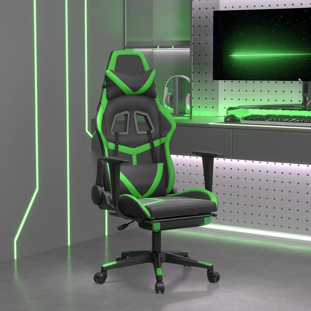 Gaming-Stuhl mit Massagefunktion Schwarz und Grün Kunstleder