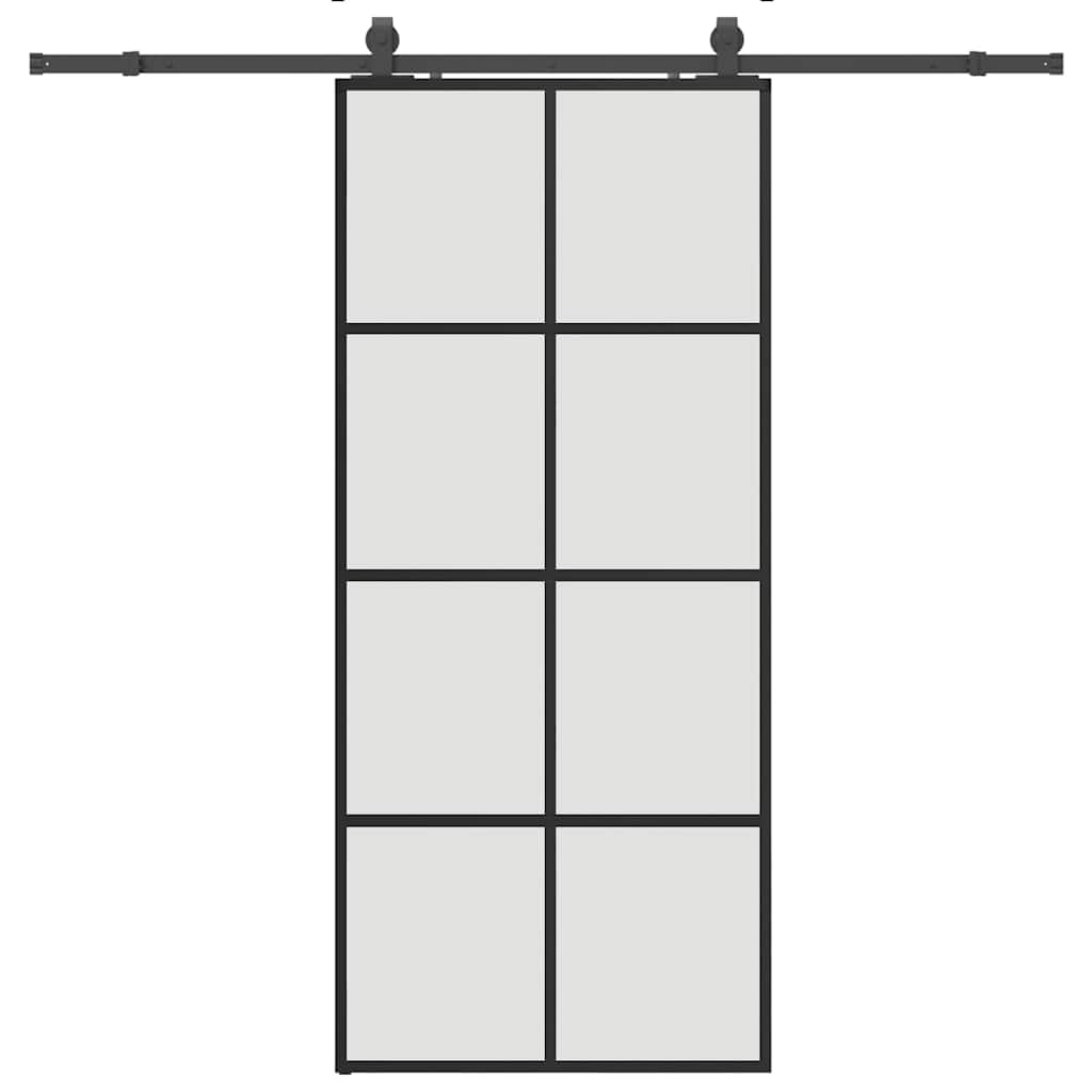 Schiebetür mit Beschlag Schwarz 76x205 cm ESG-Glas