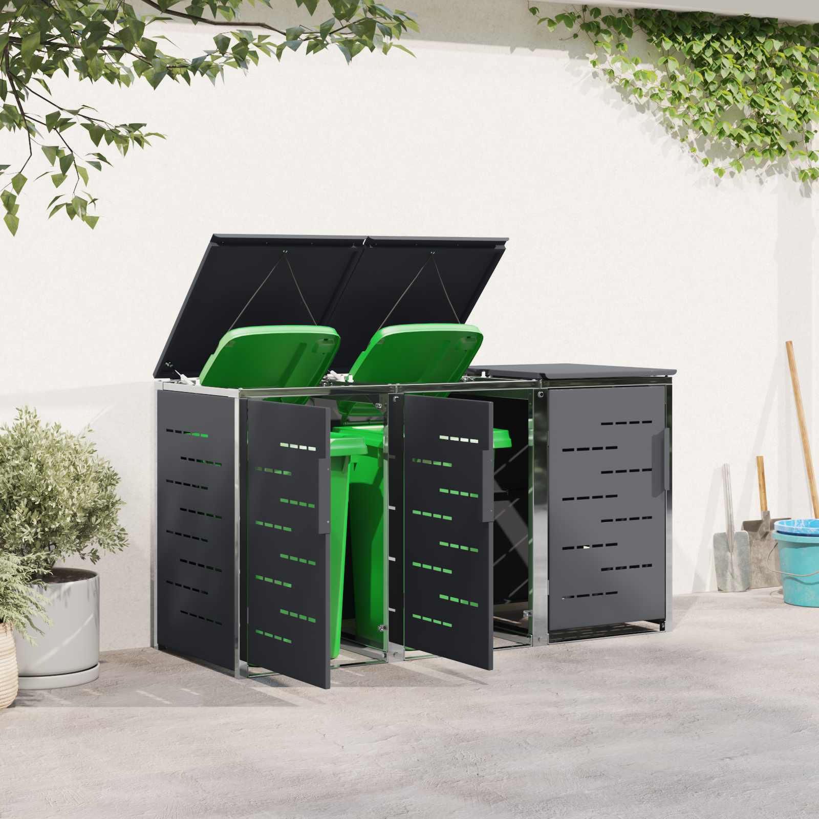Mülltonnenbox for 2 Bins 240L Edelstahl Schwarz
