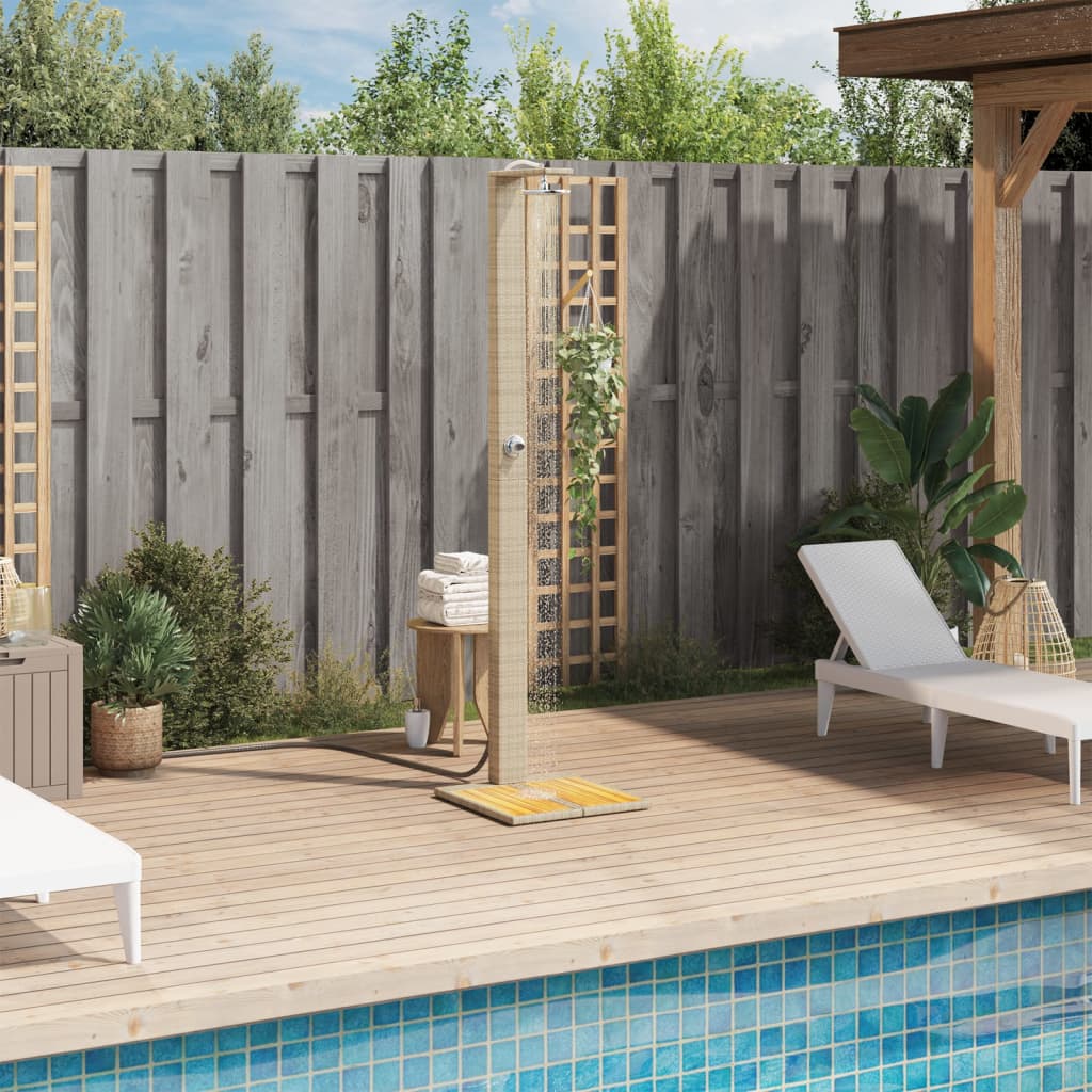 Gartendusche Schwarz 50x55x224 cm Poly Rattan und Akazienholz