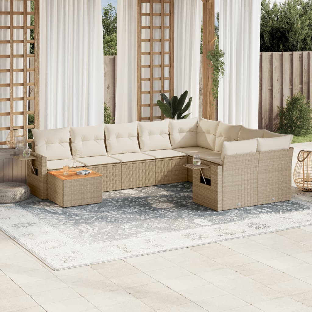 10-tlg. Garten-Sofagarnitur mit Kissen Schwarz Poly Rattan