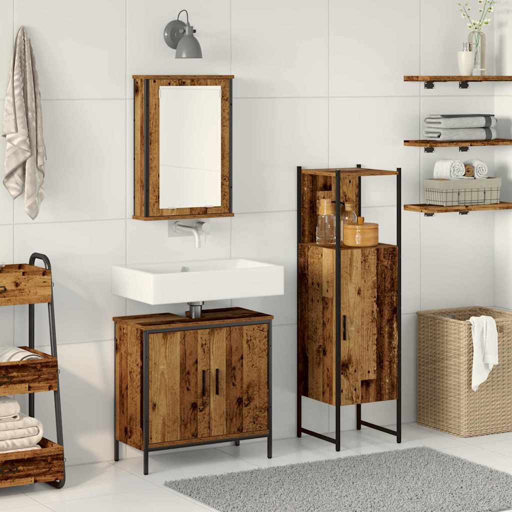 3-tlg. Badmöbel-Set Räuchereiche Holzwerkstoff