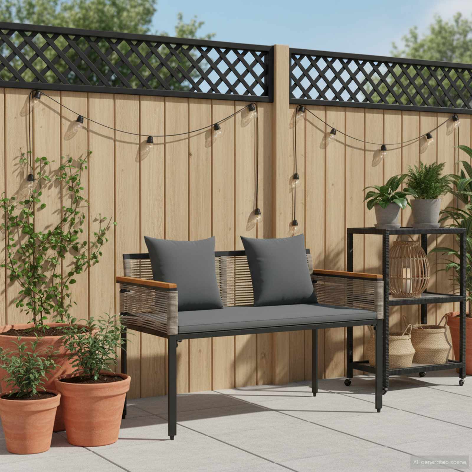 Bank Outdoor mit Kissen Schwarz 117 x 54 x 74,5 cm Poly-Rattan