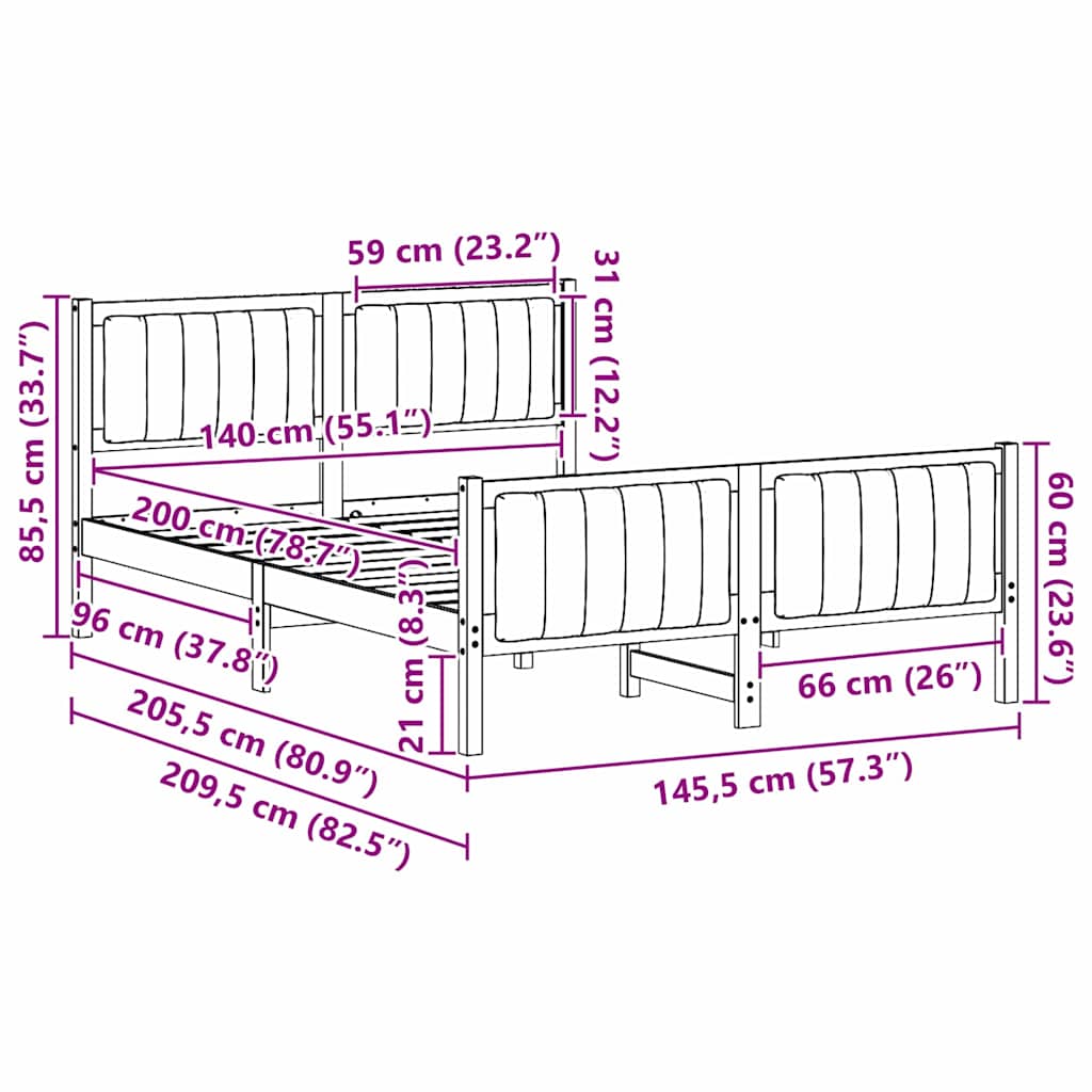 Bettgestell Braun und hellgrau 200 x 200 cm Massivholz Kiefer