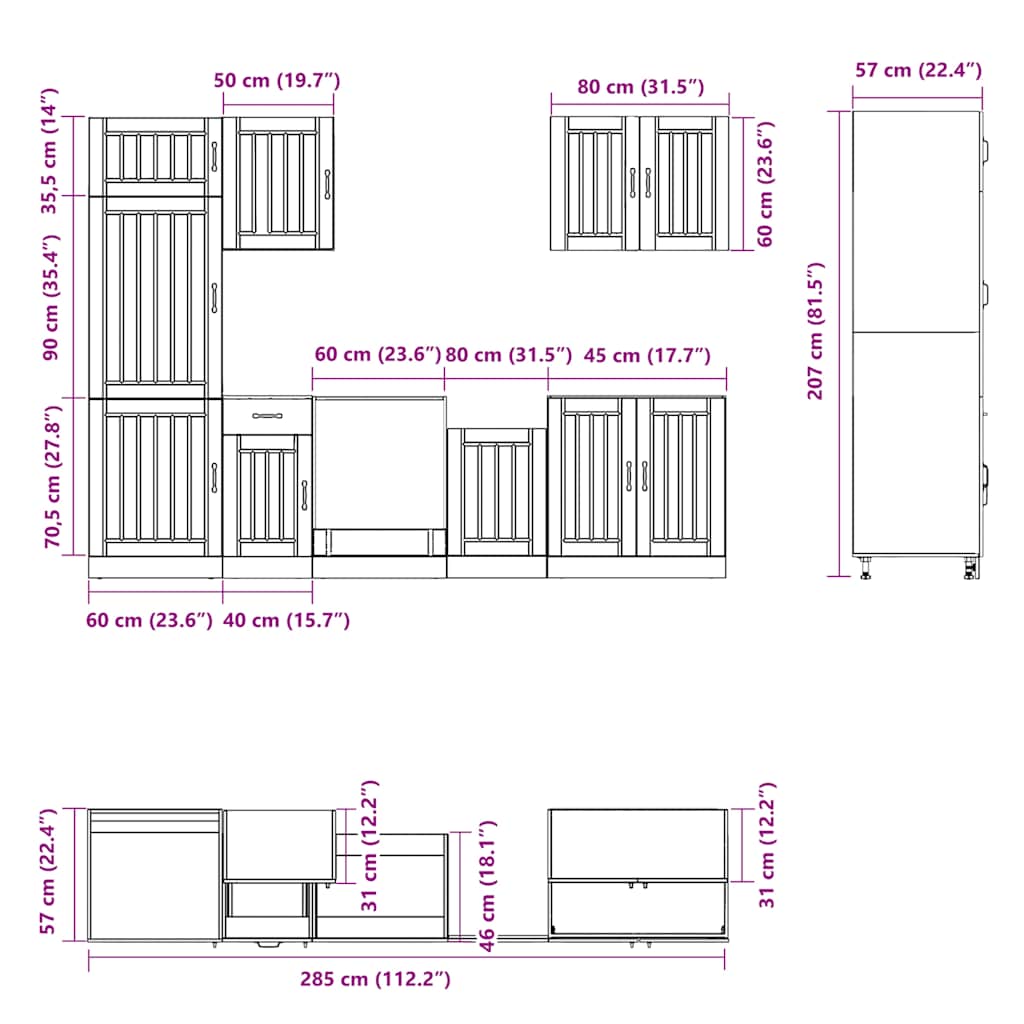 7-tlg. Küchenschrank-Set Lucca Weiß Holzwerkstoff