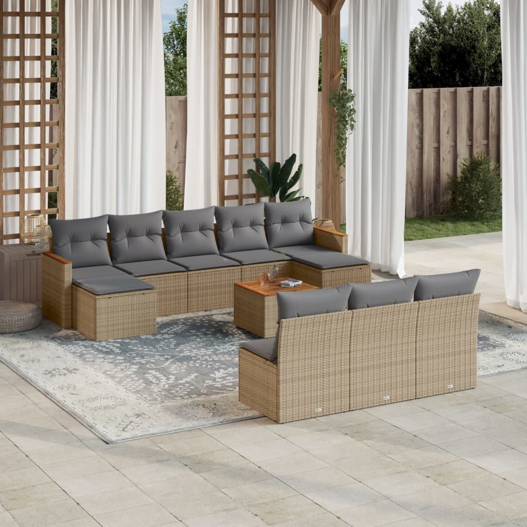 10-tlg. Garten-Sofagarnitur mit Kissen Schwarz Poly Rattan