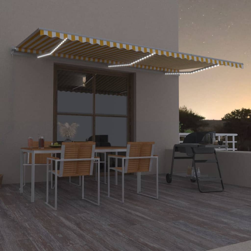 Markise Manuell Einziehbar mit LED 300x250 cm Blau und Weiß