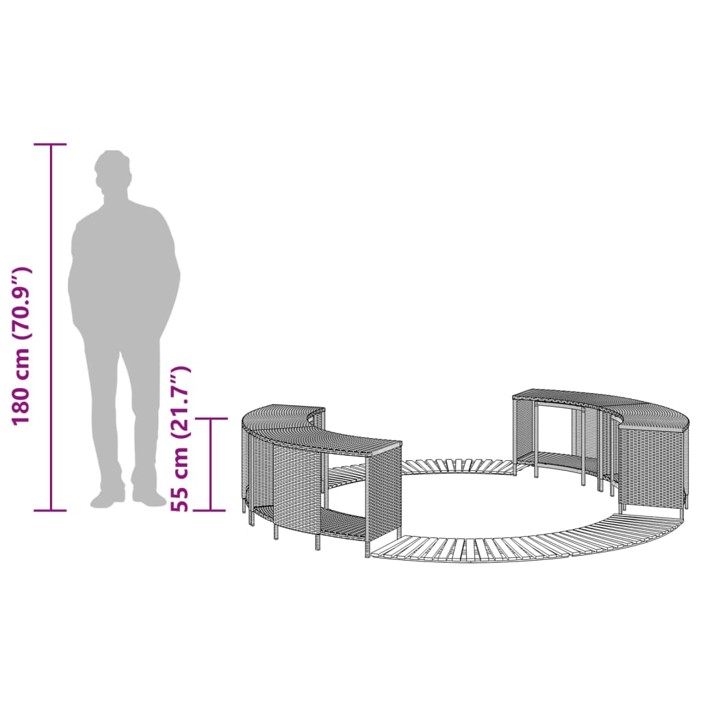 Whirlpool-Umrandung Schwarz Poly-Rattan und Massivholz Akazie