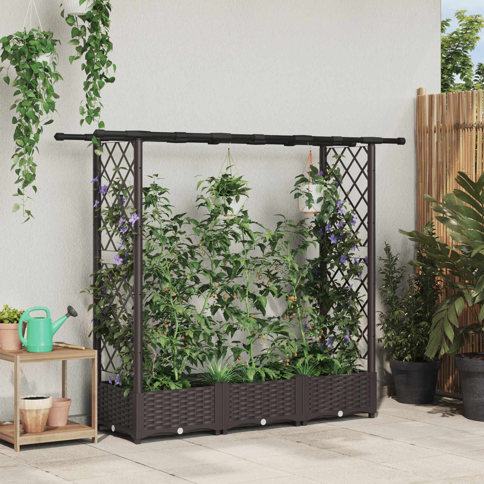 Hochbeet mit Rankgitter und Dach Braun 124 x 40 x 123 cm PP