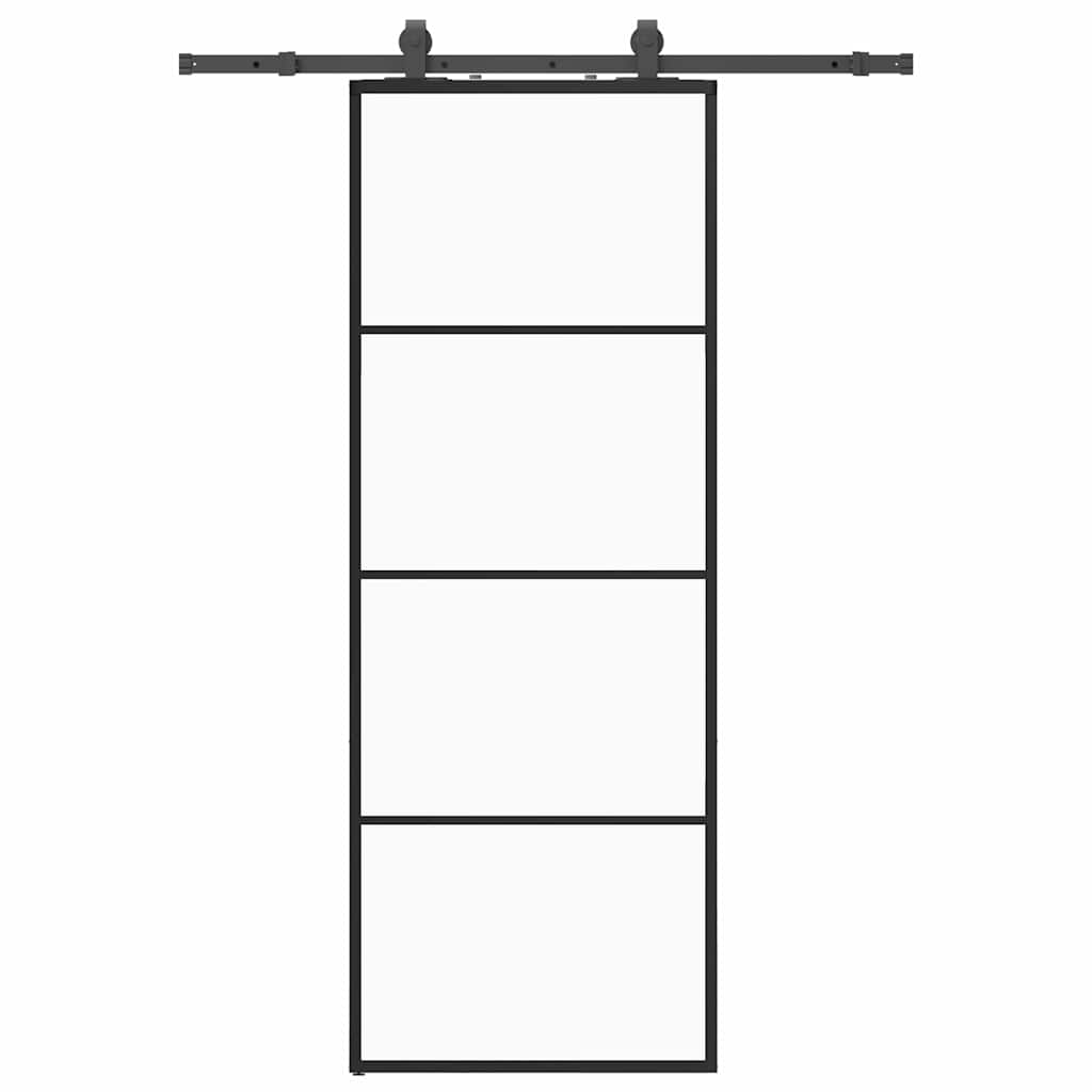 Schiebetür mit Beschlag Schwarz 76x205 cm ESG-Glas