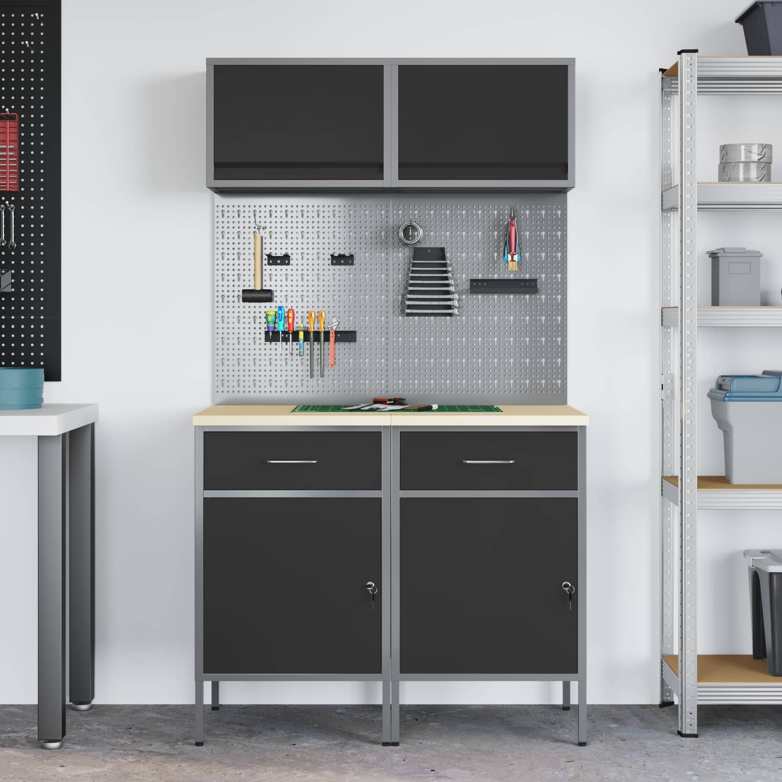 Arbeitsschrankset mit Schubladen mit Regal 8 pcs Grau