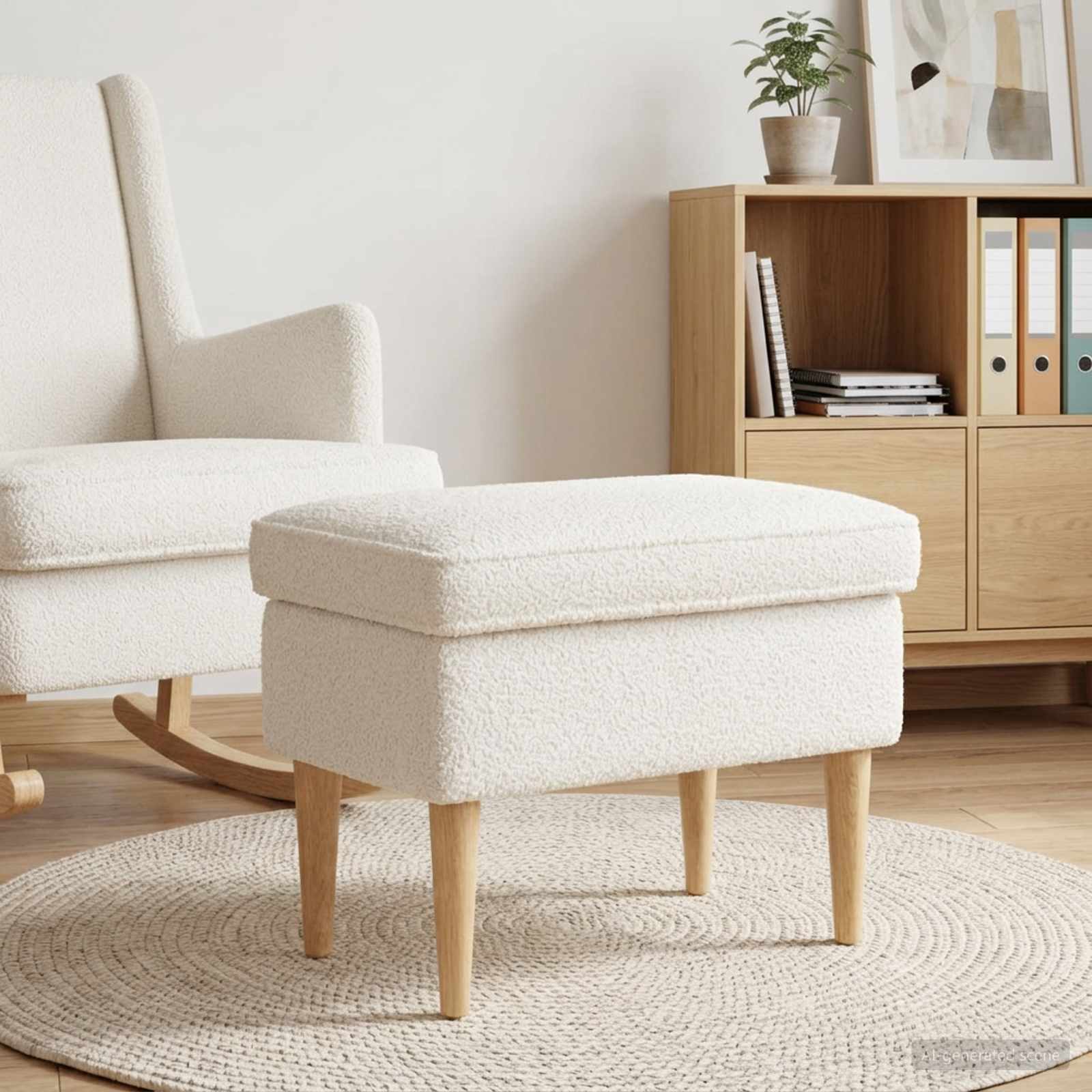 Hocker Creme 55 x 35 x 41 cm Bouclé