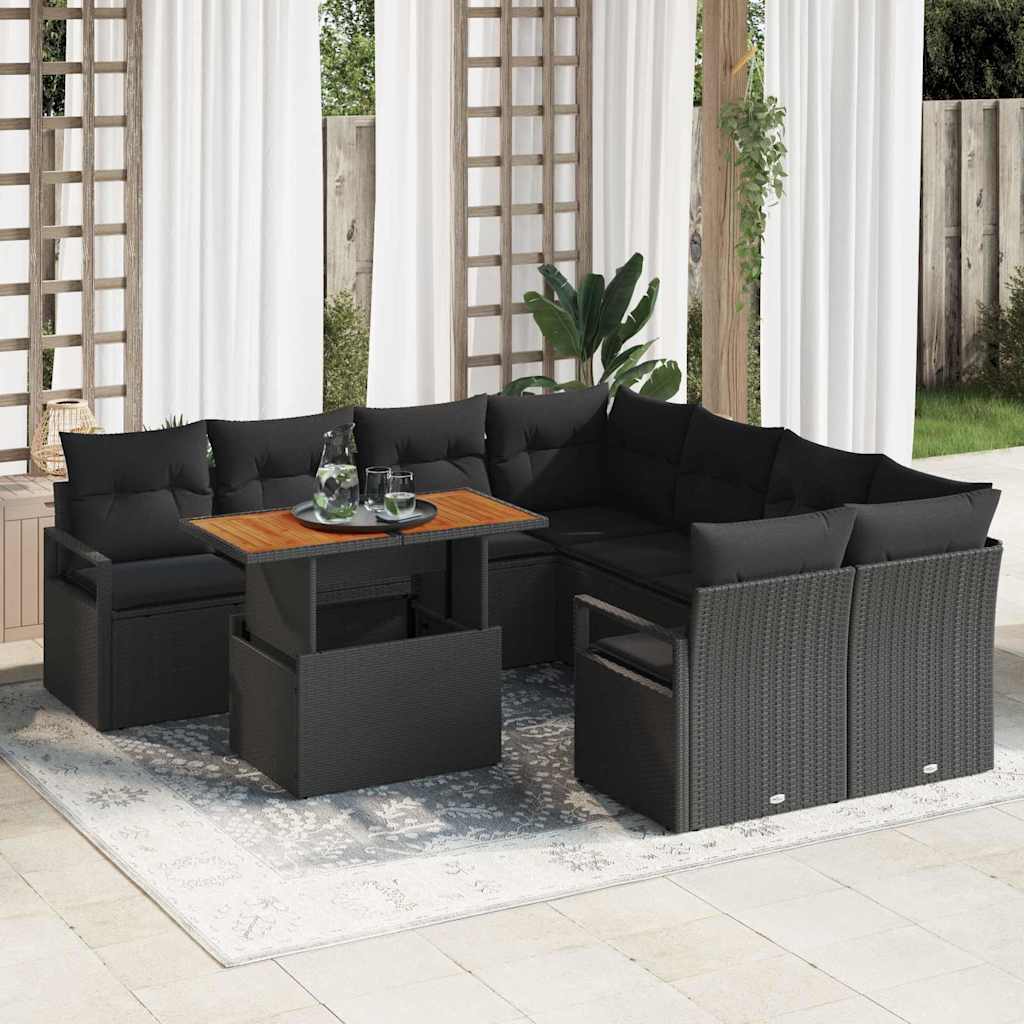 Garten Essgruppe mit Kissen 9 pcs Schwarz und Creme