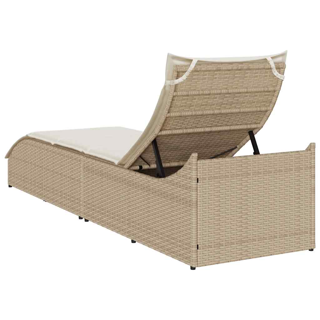 Klappliege mit Auflage und Stauraum Schwarz Poly-Rattan