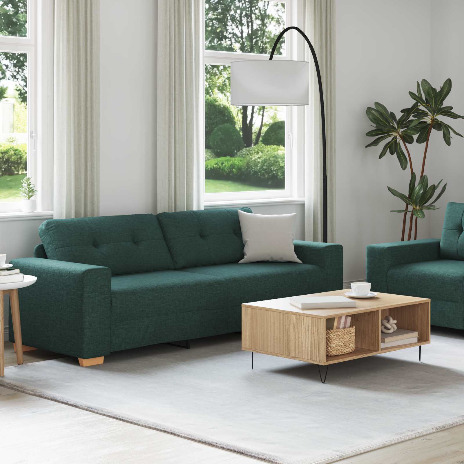 2-teiliges Sofa-Set mit Kissen, hellgrauer Stoff