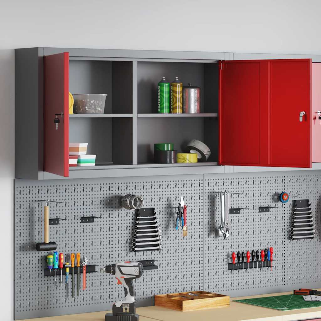 Werkzeugschrank mit Regal Schwarz und Grau 55 x 55 x 55 cm