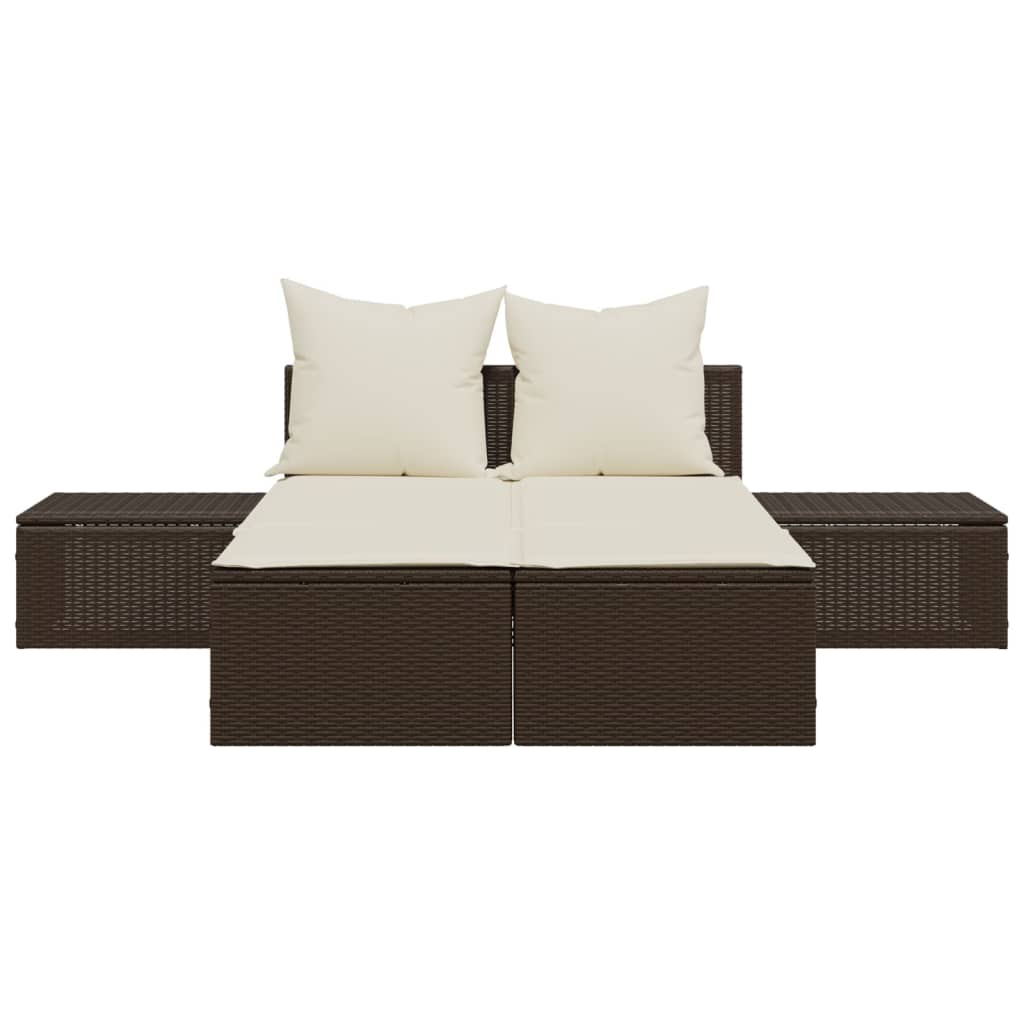 Doppel-Sonnenliege mit Auflagen Beige Poly Rattan