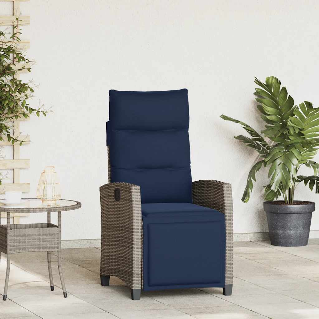 Gartensessel mit Beistelltisch Verstellbar Schwarz Poly Rattan