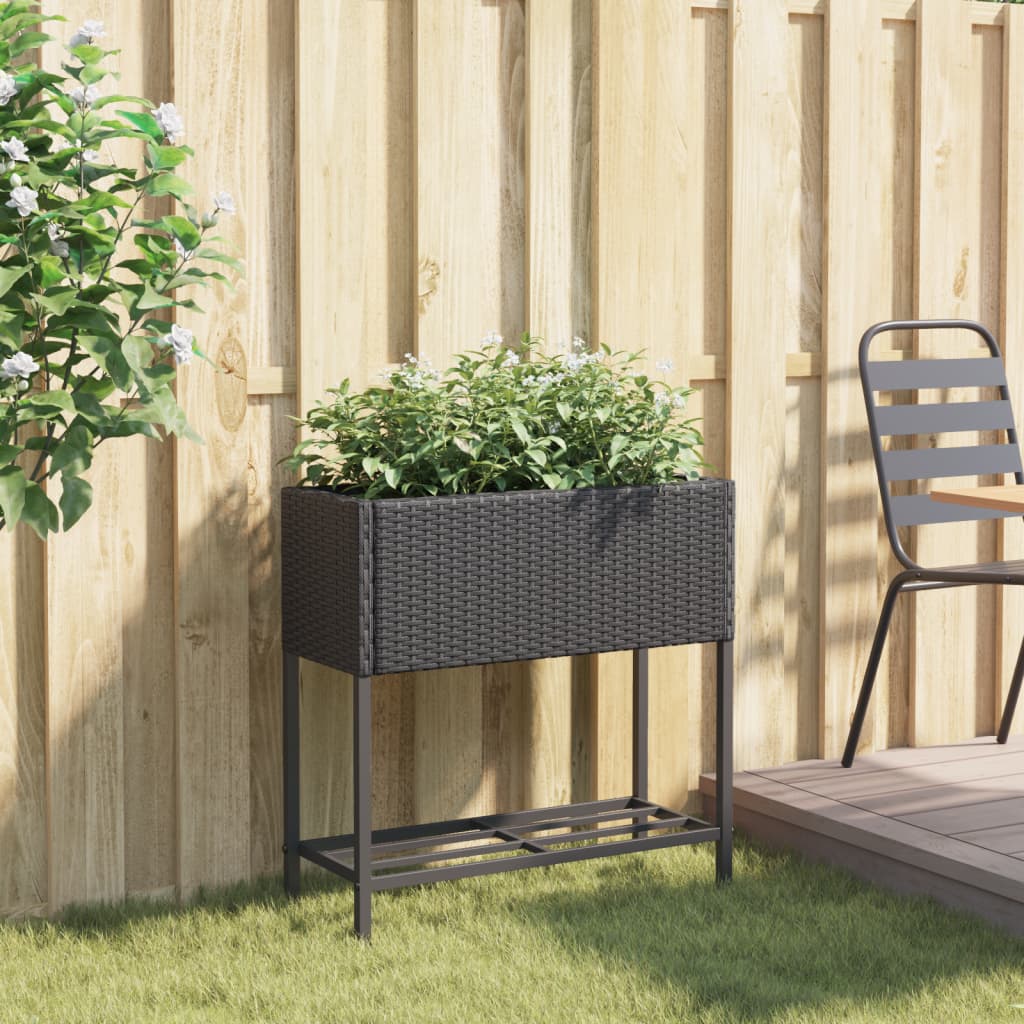 Hochbeete mit Ablage 2 Stk. Schwarz 70x28x70 cm Poly Rattan
