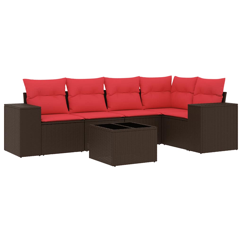 5-teiliges Gartensofa-Set mit Kissen, schwarzes Polyrattan