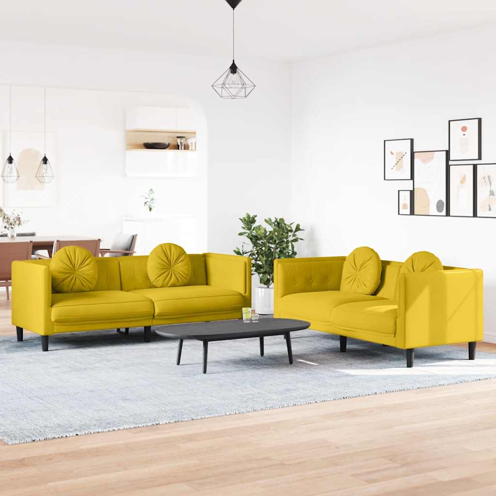 3-tlg. Sofagarnitur mit Kissen Creme Samt