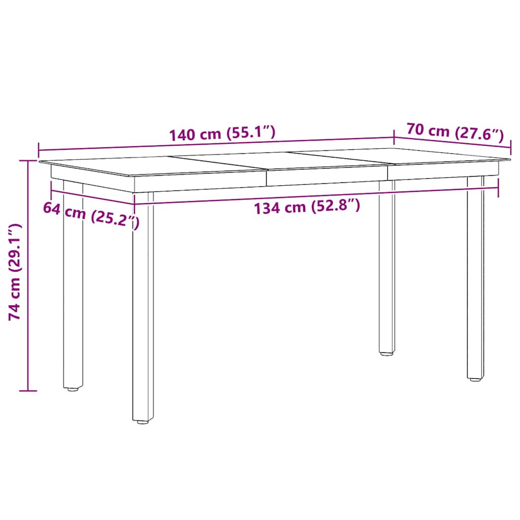 Garten-Esstisch Schwarz 160x80x74 cm Stahl und Hartglas