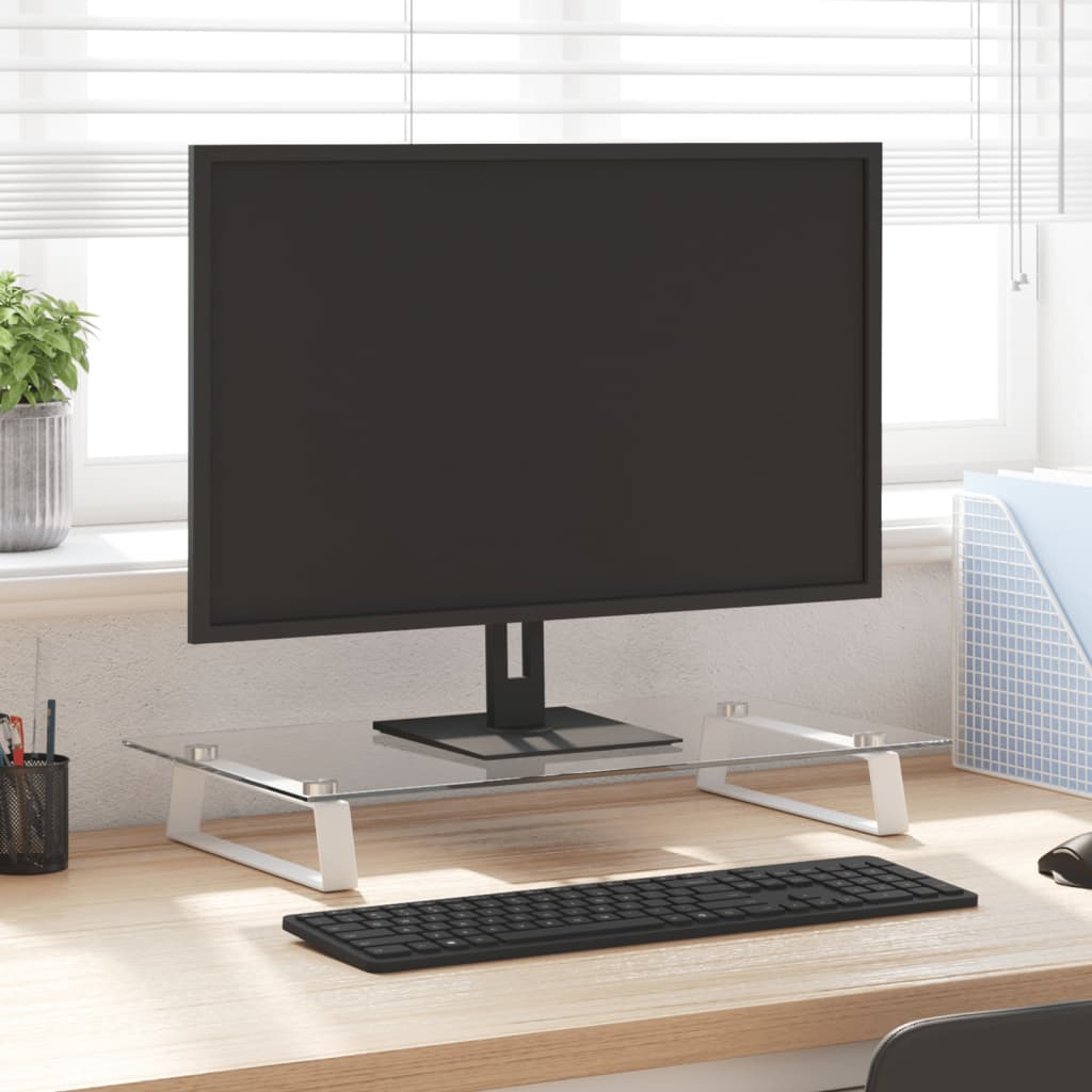 Monitorständer Weiß 60x20x8 cm Hartglas und Metall