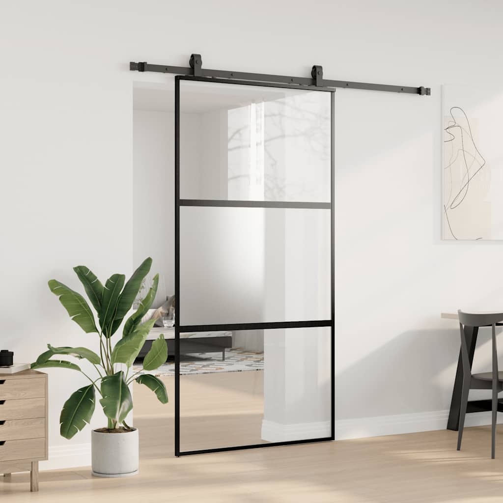 Schiebetür mit Beschlag Schwarz 76x205 cm Hartglas