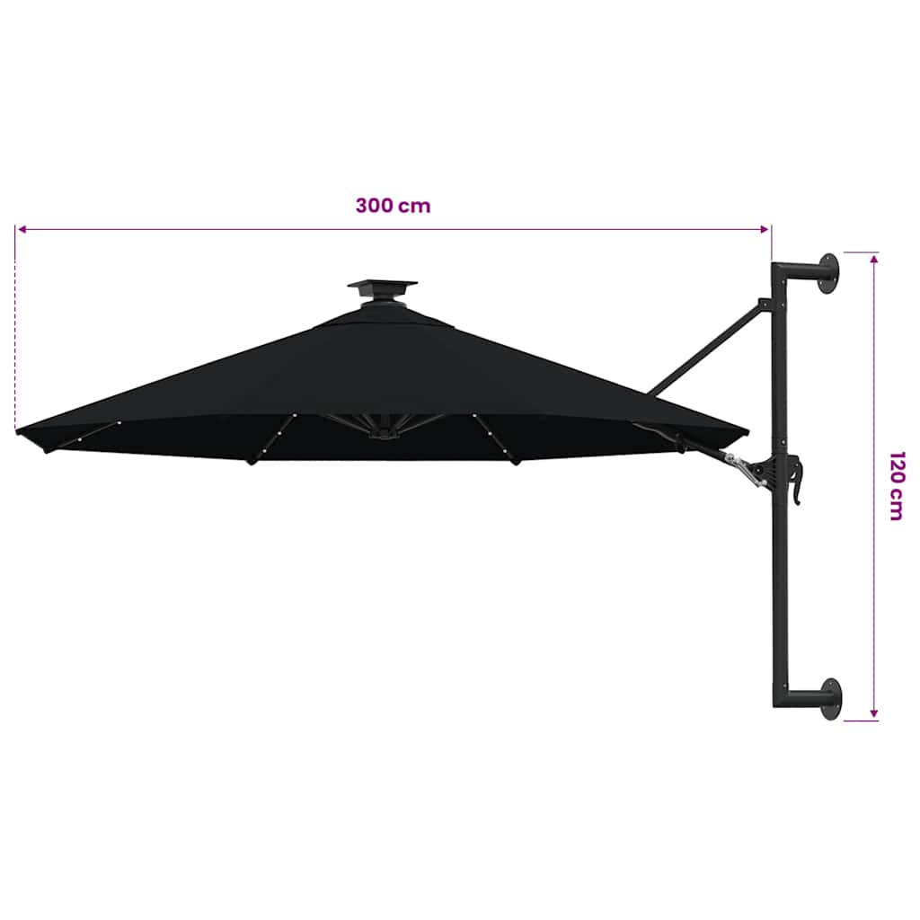 Sonnenschirm zur Wandmontage mit LEDs 300 cm Grün