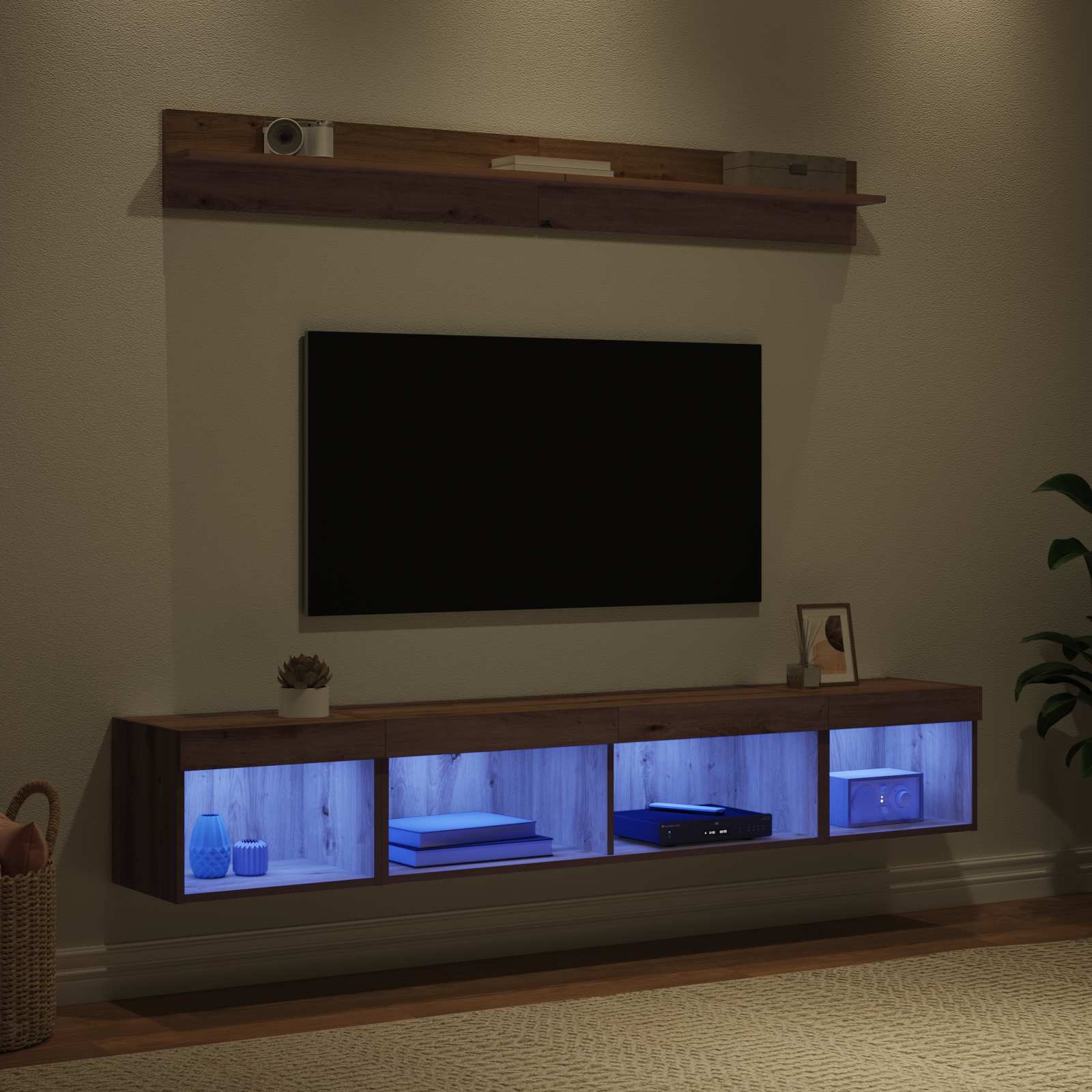 5-tlg. Wohnwand mit LED-Beleuchtung Weiß Holzwerkstoff