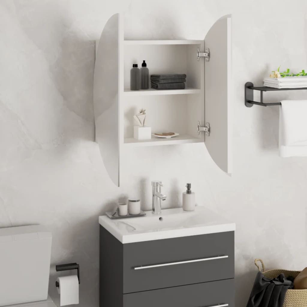 Badezimmerschrank mit Rundem Spiegel & LED Weiß 40x40x17,5 cm