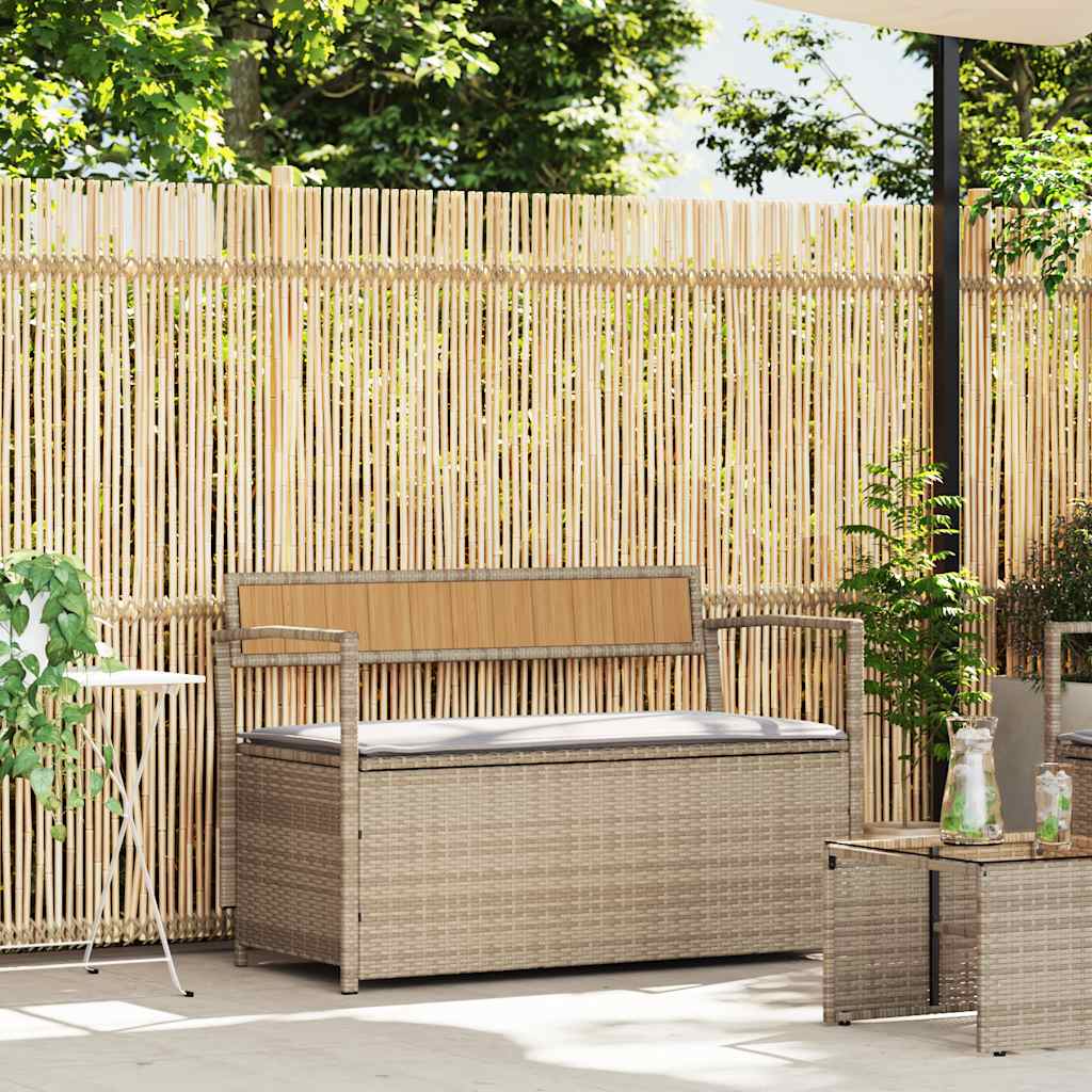 Gartenbank mit Stauraum und Kissen Schwarz Poly Rattan