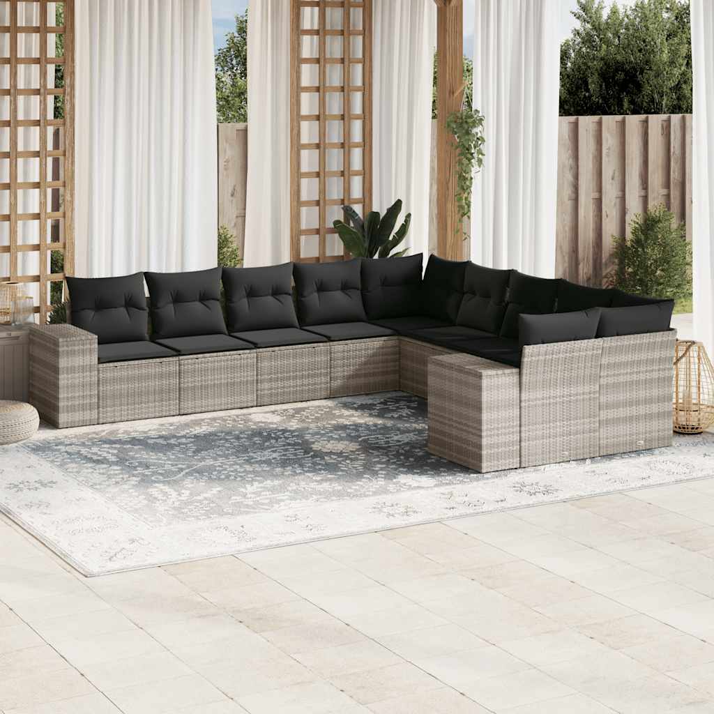 10-tlg. Garten-Sofagarnitur mit Kissen Schwarz Poly Rattan