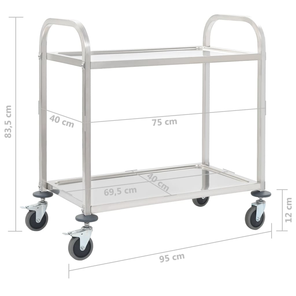 2-Stufiger Servierwagen 96,5 x 55 x 90 cm Edelstahl