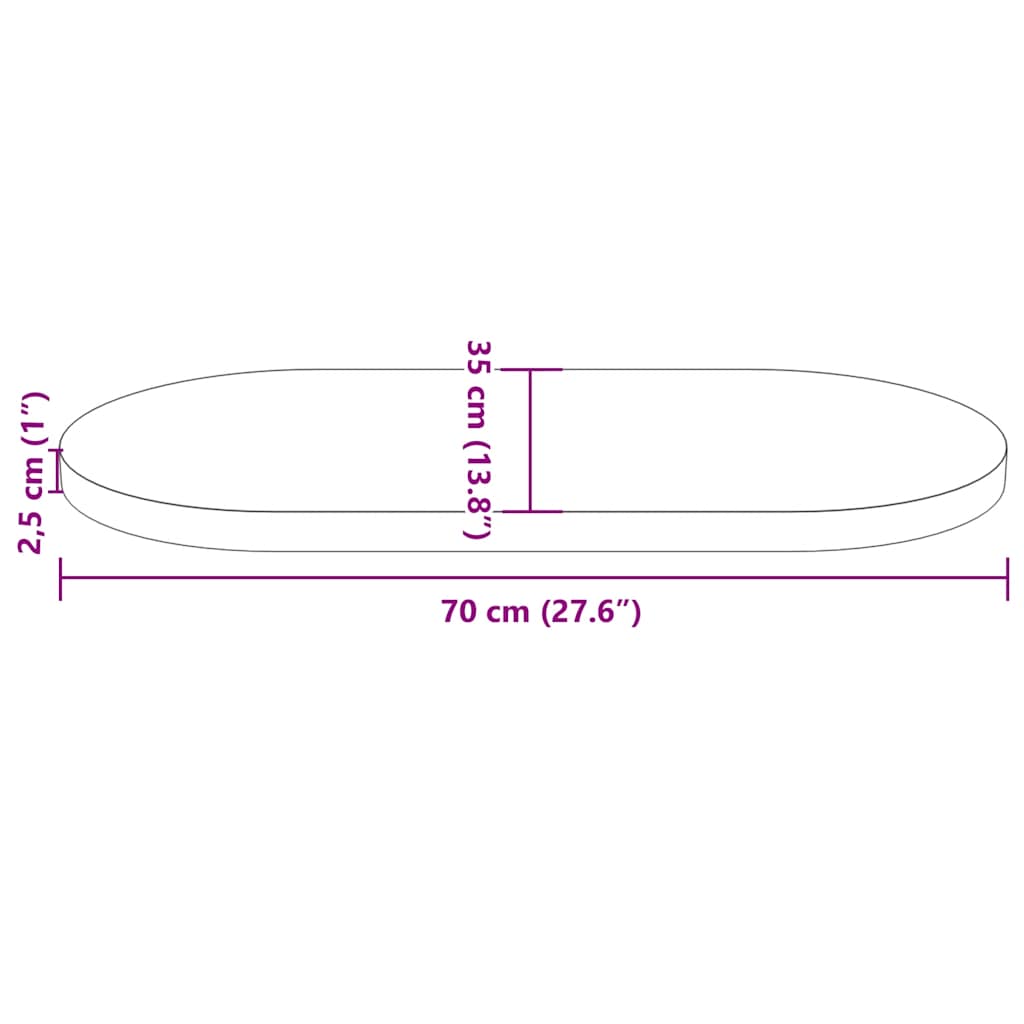 Tischplatte 60x30x2,5 cm Massivholz Kiefer Oval