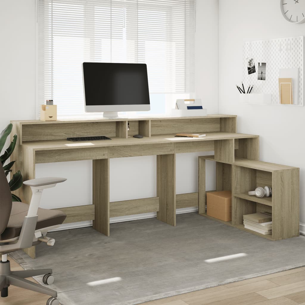 LED-Schreibtisch Weiß 200x104x91 cm Holzwerkstoff