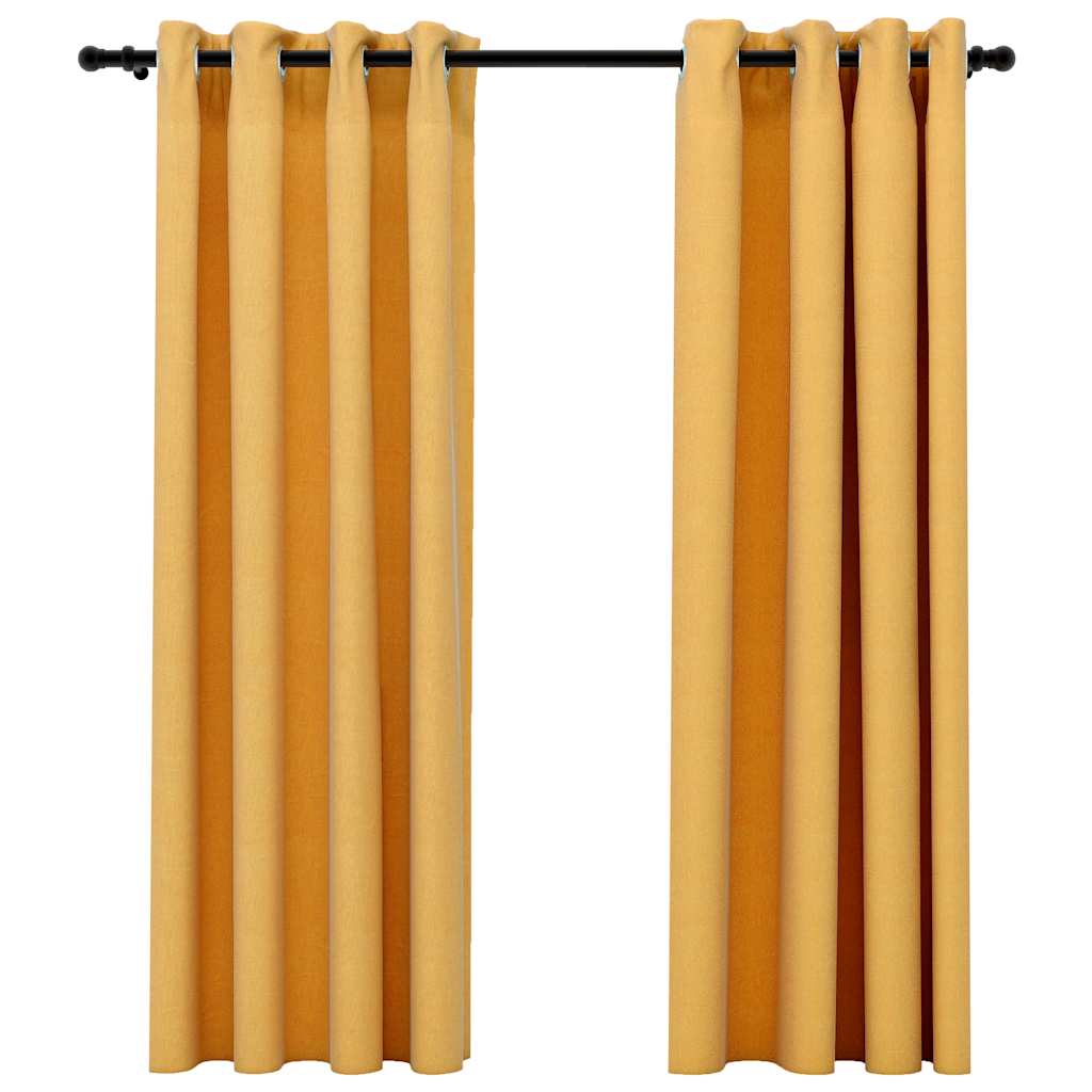 Verdunkelungsvorhänge Ösen Leinenoptik 2 Stk. Schwarz 140x175cm