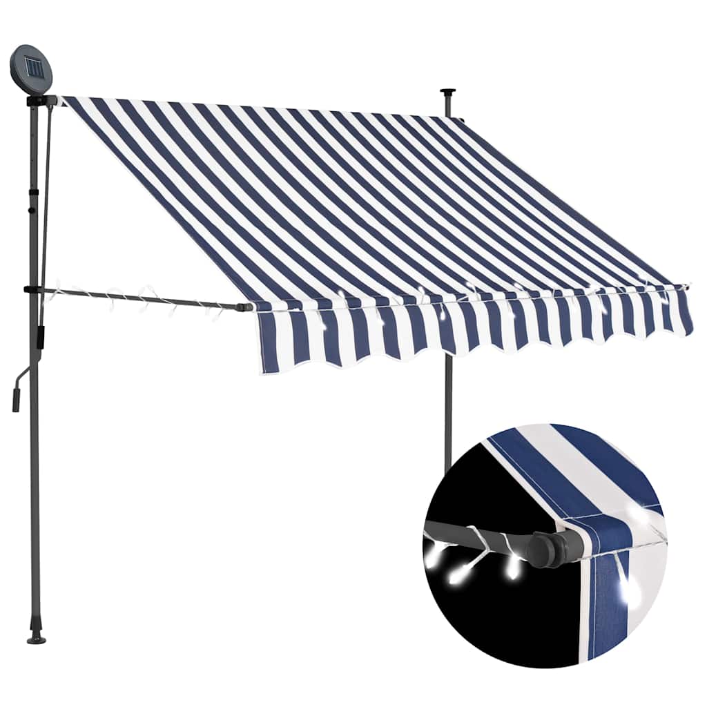 Einziehbare Markise Handbetrieben mit LED 100 cm Blau und Weiß