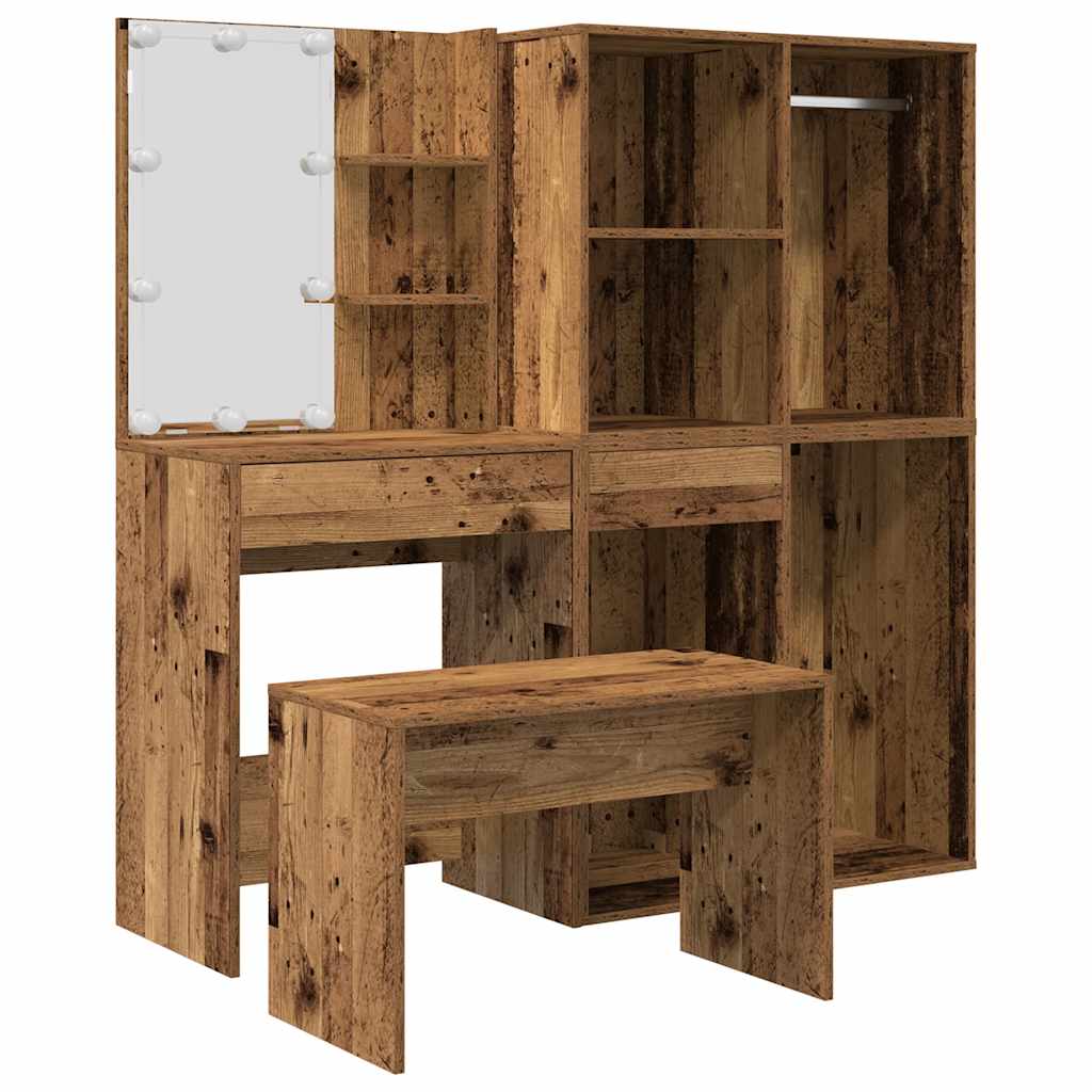 Schminktisch-Set mit LED Weiß Holzwerkstoff