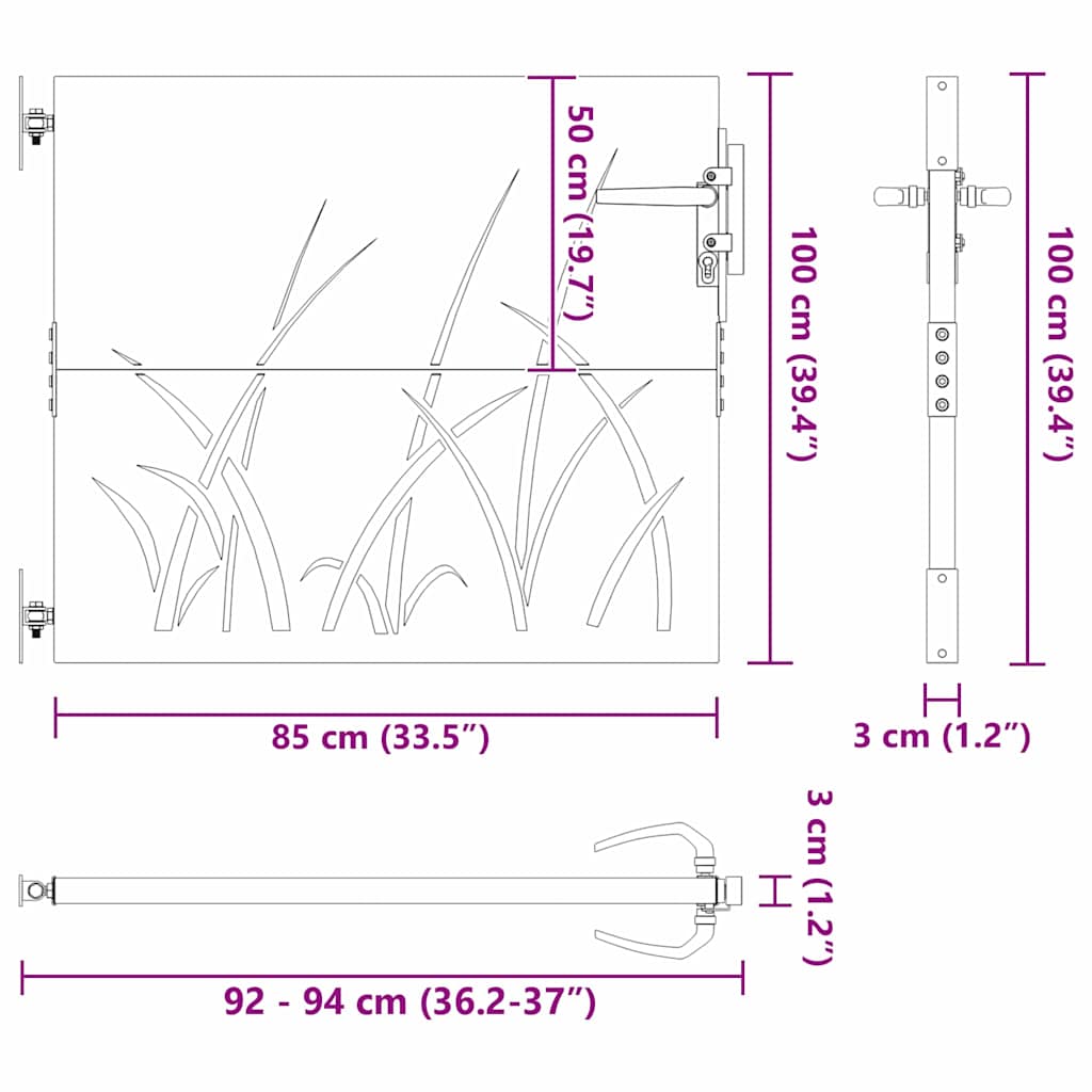 Gartentor 85x75 cm Cortenstahl Gras-Design